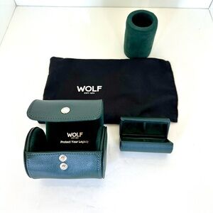 WOLF 1834 Protect Your Legacy Double Jewelry Travel Case in Forest Green Leather